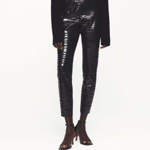 Zara Black Faux Leather Animal Zebra Print Hi Rise Leggings SZ L NEW